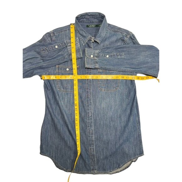 Lauren Ralph Lauren Womens Medium Denim Button-Down Shirt With Front Pockets & L - Picture 4 of 7